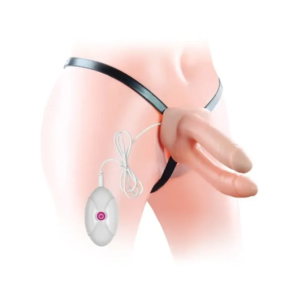 Belden Bağlamalı Titreşimli 12.5 cm İçi Boş İkili Çatal Strapon Penis - Görsel 2