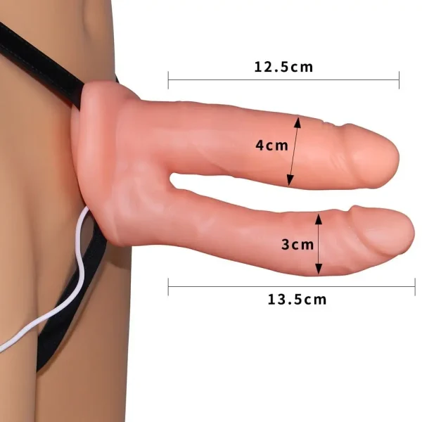 Belden Bağlamalı Titreşimli 12.5 cm İçi Boş İkili Çatal Strapon Penis - Görsel 3