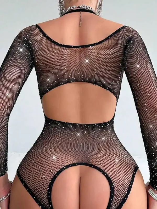 Büyüleyici Parlak Siyah Dantel Body - Görsel 2