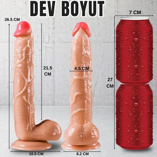 Realistik Dokuda Damarlı Dildo Vantuzlu Büyük Boy Gerçekçi Yapay Penis 27 CM - Görsel 3